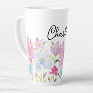 Tasse Latte Illustration Fleur sauvage mignonne Monogrammé