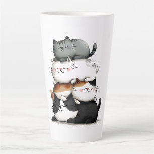 Tasse Latte Illustration lunaire d'une pile de chats adorables