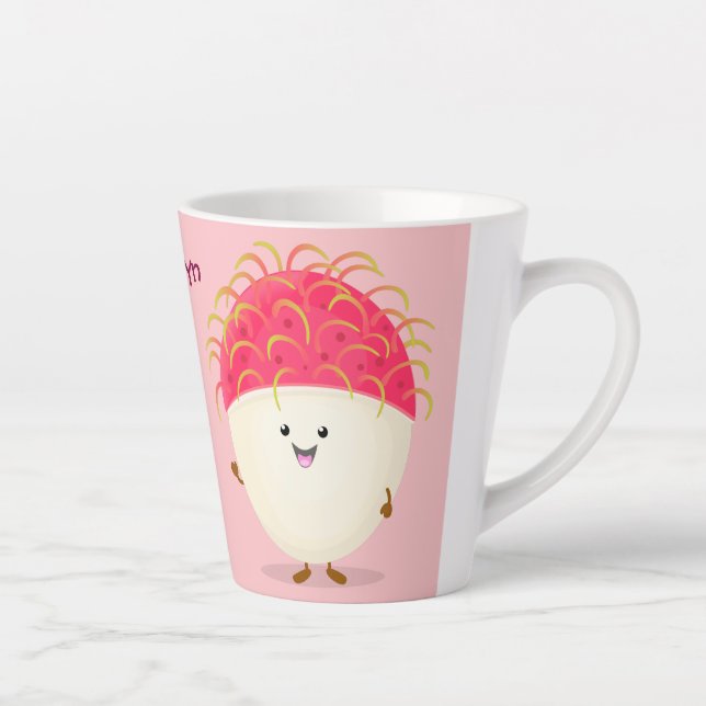 Tasse Latte Illustration mignon du ramboutan rose (Droite)
