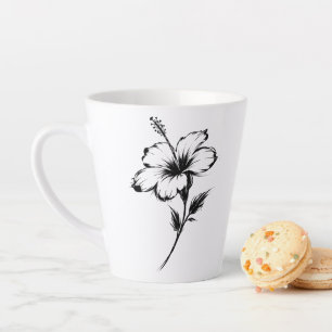 Tasse Latte Illustration minimaliste de l'Hibiscus à coup de p