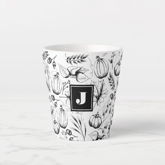 Tasse Latte Illustration moderne de la chute noire et blanche  (Devant)