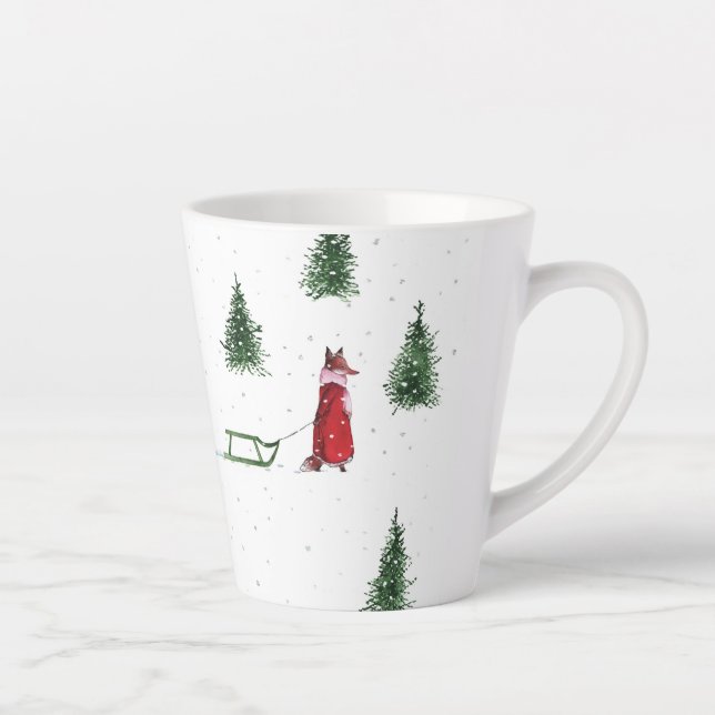 Tasse Latte Illustration Noël hiver neige renard (Droite)