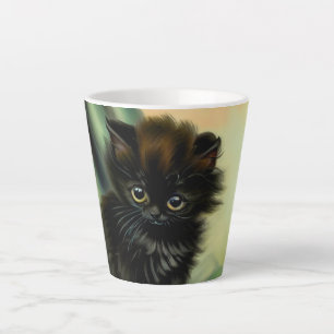 Tasse Latte Illustration vintage de Kitten noir