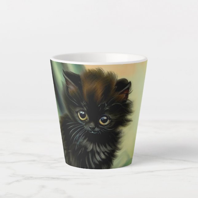Tasse Latte Illustration vintage de Kitten noir (Devant)