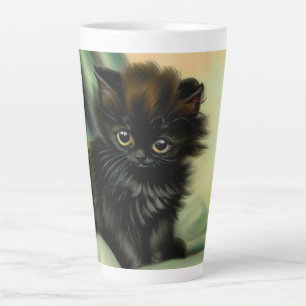 Tasse Latte Illustration vintage de Kitten noir