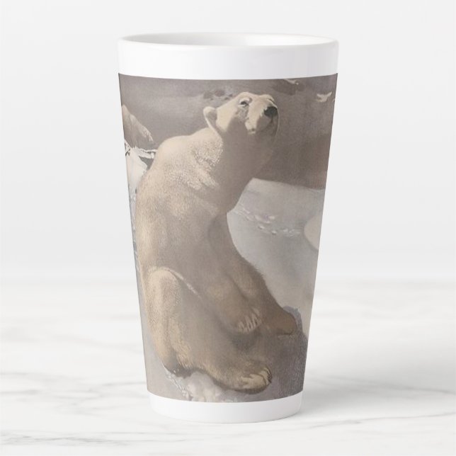 Tasse Latte Illustration vintage de l'ours polaire qui s'allon (Devant)