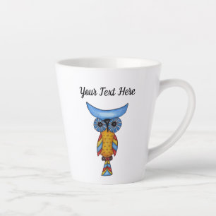 Tasse Latte Imaginaire Chouette lunaire Tête bleue Plumes colo