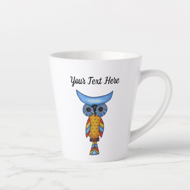 Tasse Latte Imaginaire Chouette lunaire Tête bleue Plumes colo (Droite)