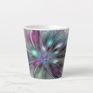Tasse Latte Imaginaire coloré Abstrait Fleur fractale moderne