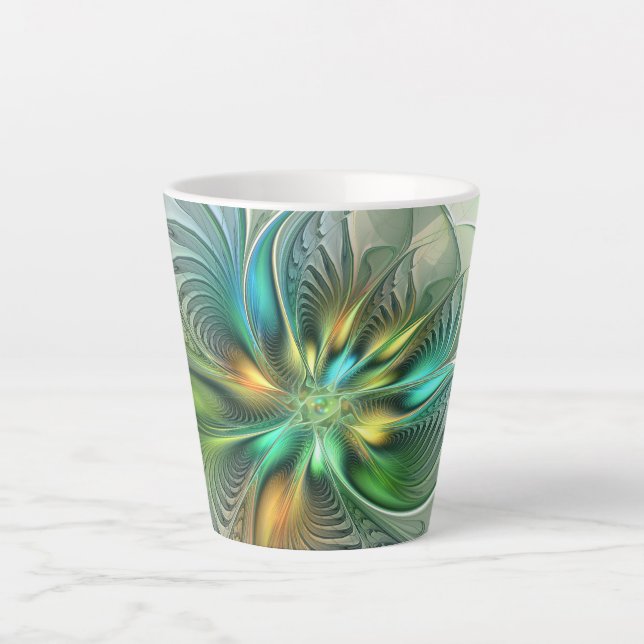 Tasse Latte Imaginaire coloré Moderne Fleur Abstraite Fractale (Devant)