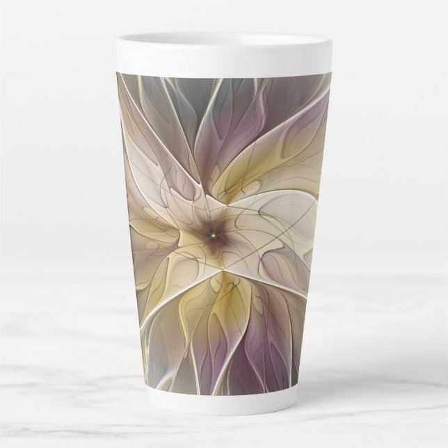 Tasse Latte Imaginaire Floral Gold Eggplant Art Fractal Abstra (Devant)