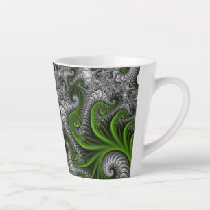 Tasse Latte Imaginaire Monde Vert Et Gris Art Fractal Abstrait