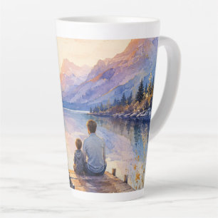 Tasse Latte Impression d'art aquarelle du lac Père et Fils