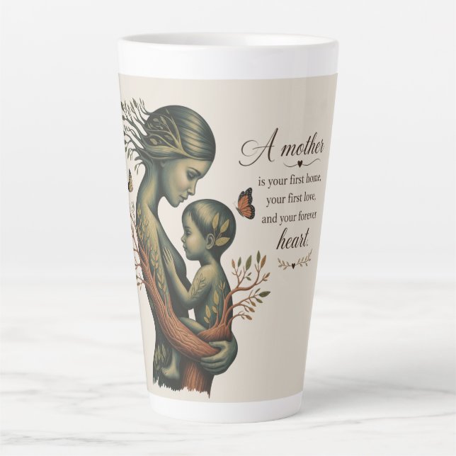 Tasse Latte Impression d'art de la nature mère et enfant, (Devant)