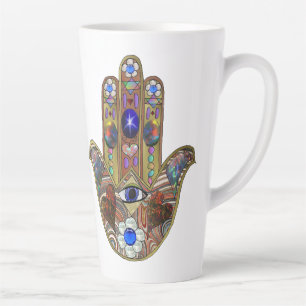 Tasse Latte Impression d'art opale de cœurs de Hamsa Judaica F