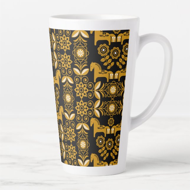 Tasse Latte Impression de cheval suédois Dala moutarde (Droite)