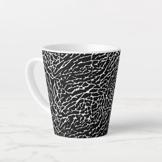 Tasse Latte Impression d'éléphant noir et blanc (Angle gauche)