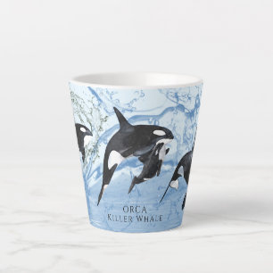 Tasse Latte Incroyable Orques d'aquarelle noire et blanche