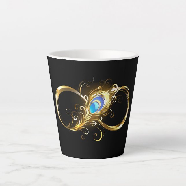 Tasse Latte Infinité avec plume de paon doré (Devant)