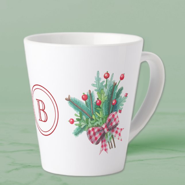Tasse Latte Initiale, Baies et verdure à l'aquarelle 12oz (Créateur téléchargé)