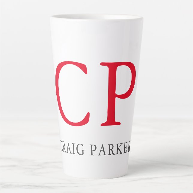 Tasse Latte Initiales en rouge clair monogramme professionnel (Devant)