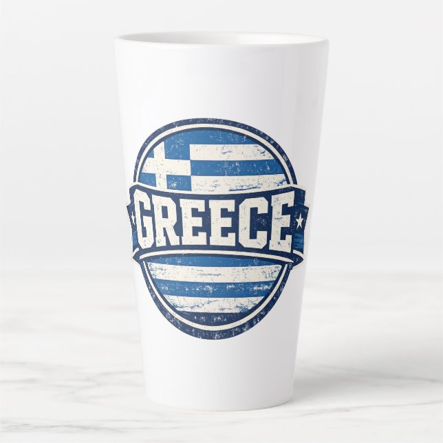 Tasse Latte Insigne de drapeau vintage de Grèce (Devant)