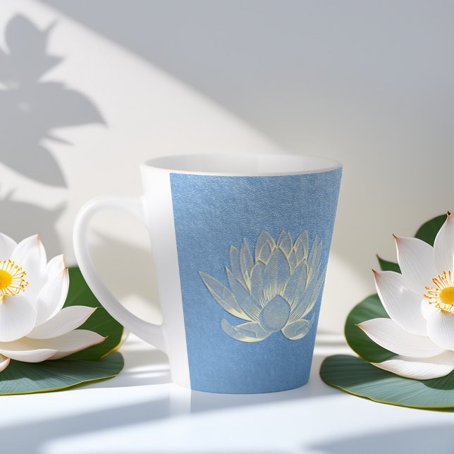 Tasse Latte Instructeur de méditation Blue Gold Lotus Yoga Stu (Créateur téléchargé)
