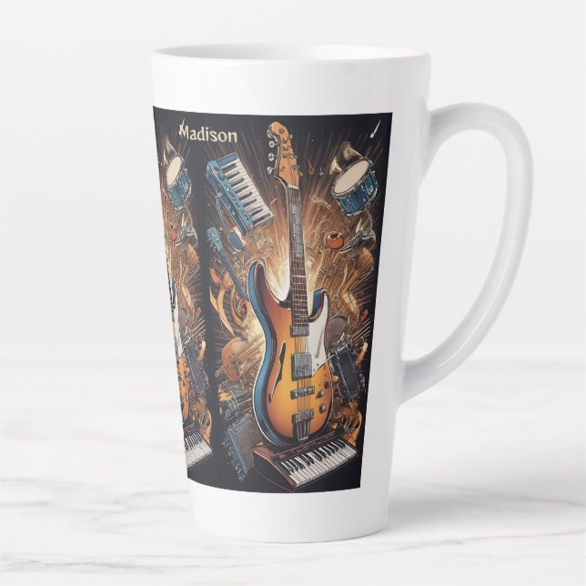 Tasse Latte Instruments de musique de nom personnalisé (Droite)