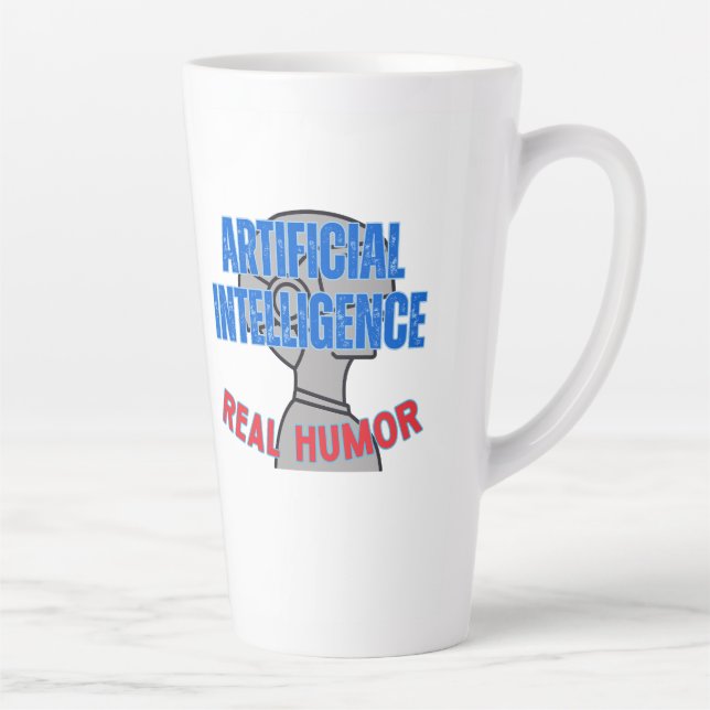 Tasse Latte Intelligence artificielle, humour réel. w White BG (Droite)