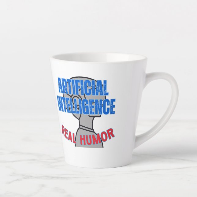 Tasse Latte Intelligence artificielle, humour réel. w White BG (Droite)