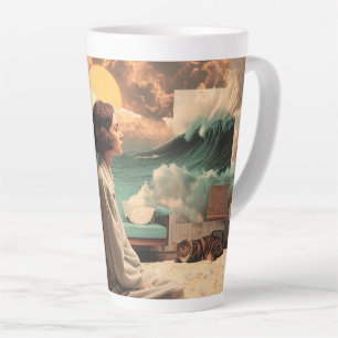 Tasse Latte Intérieur surréaliste avec femme et chat