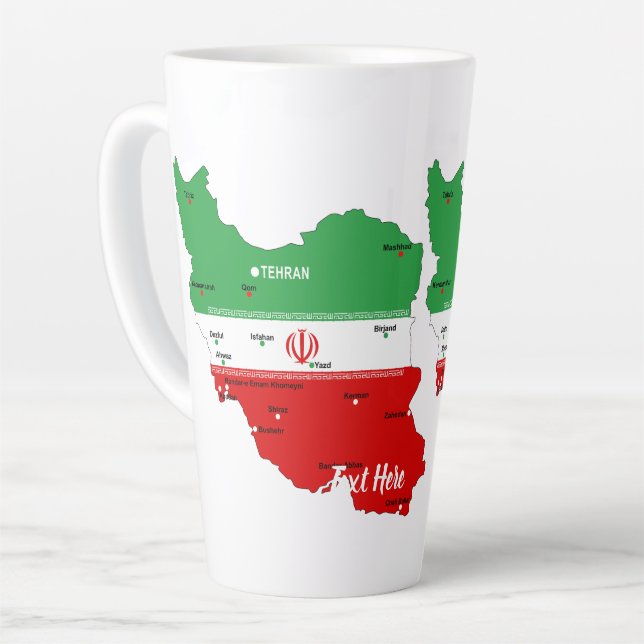 Tasse Latte Iran Map with Flag and Emblem (Angle gauche)
