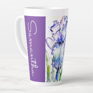 Tasse Latte Iris peintes à la main Fleur Floral Aquarelle