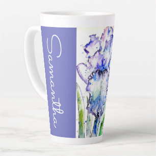 Tasse Latte Iris peintes à la main Fleur Floral Aquarelle