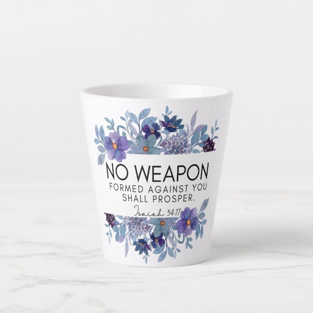 Tasse Latte Isaïe 54:17 Aucune arme Christian Floral (Devant)