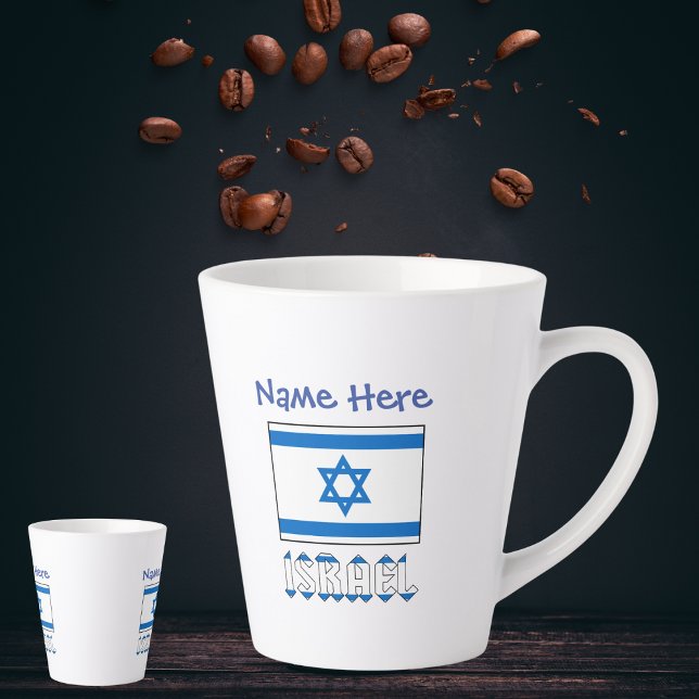 Tasse Latte Israël et Israël Drapeau Personnalisation bleue (Créateur téléchargé)