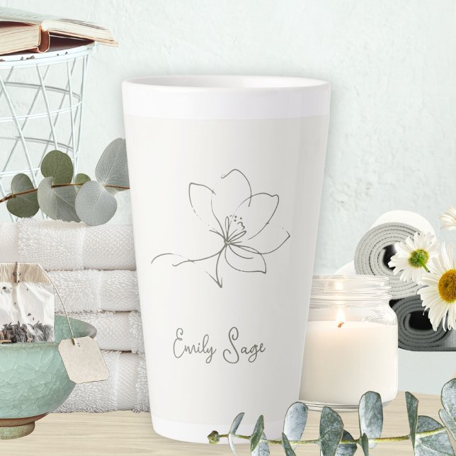 Tasse Latte Ivory Sage Green Botanical Line Art Minimalist Zen (Ivory Zen Yoga Floral Line Art Sage Green Latte Mug ©Susanne Sachers - Sunny Wanderlust 🌞✈️)