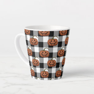Tasse Latte Jack O Lanterns on Buffalo Check, Halloween
