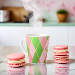 Tasse Latte Jacquard rose et vert élégant Monogramme