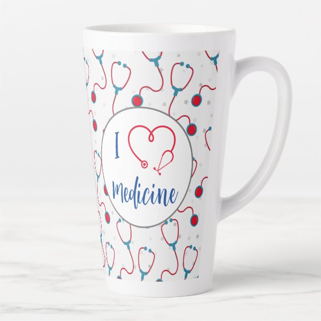 Tasse Latte "J'aime la médecine" stethoscope médecin cadeau (Droite)