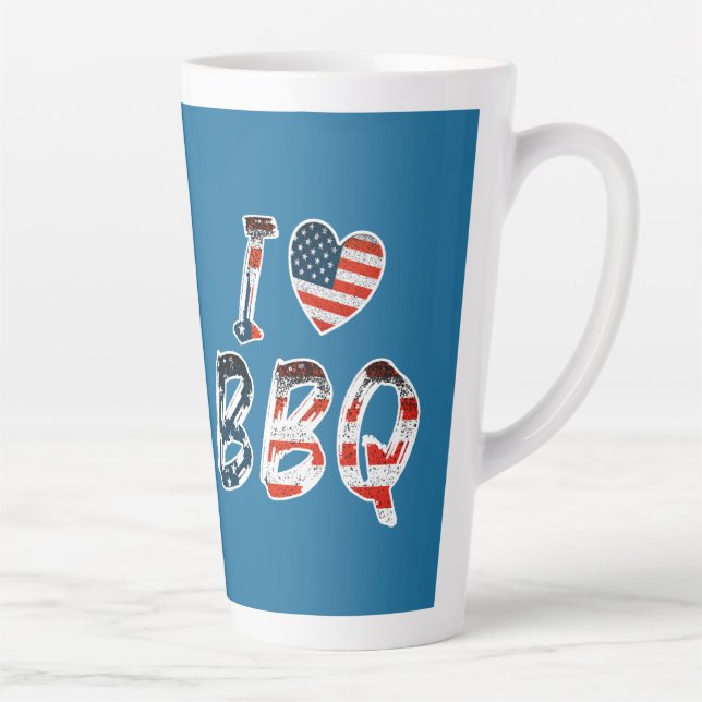 Tasse Latte J'aime le barbecue, patriotique américain (Droite)