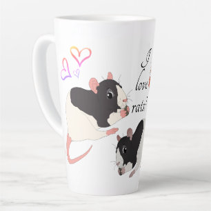 Tasse Latte J'Aime Les Rats ! Rats et Coeurs Arc-en-Ciel migno