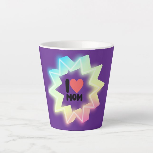 Tasse Latte J'aime Maman Étoile Néon Colorée (Devant)