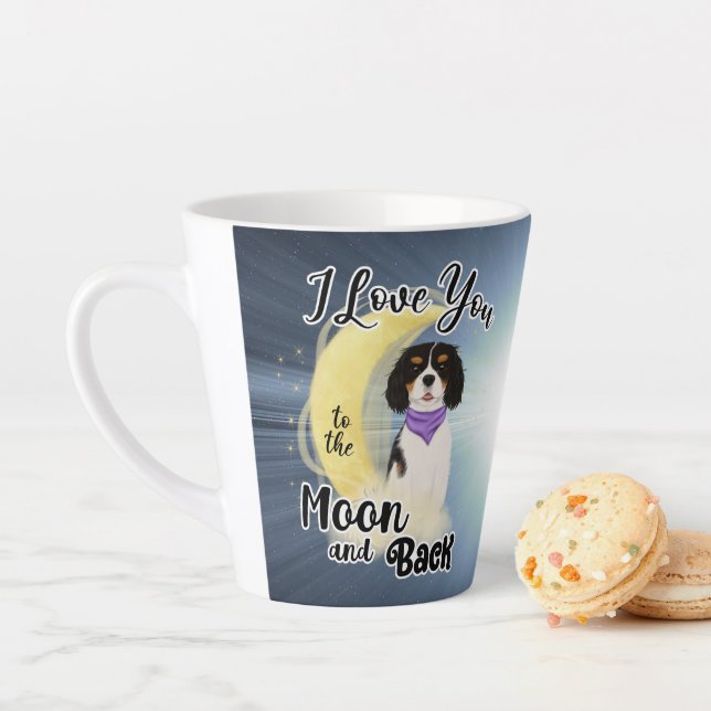 Tasse Latte J'aime mon Cavalier à la lune et le dos, Tri Color (En situation)