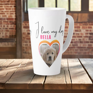 Tasse Latte J'aime mon chien Photo de cœur Nom de l'animal 