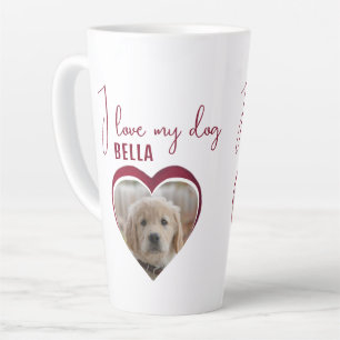 Tasse Latte J'aime mon chien Photo Nom de l'animal Cœur Rouge