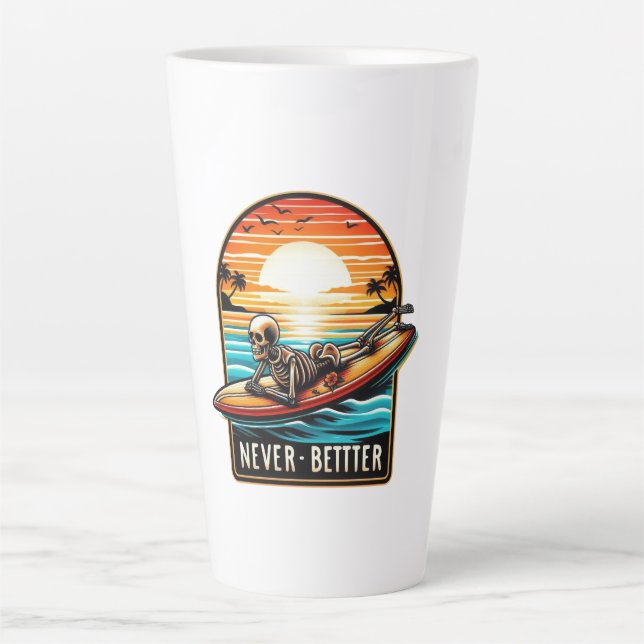 Tasse Latte Jamais mieux - Squelette Surf Sunset Wave (Devant)