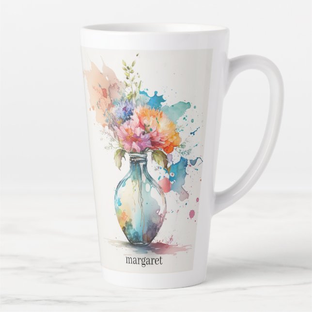 Tasse Latte Jar de fleurs de Bourgogne rose #12 (Droite)