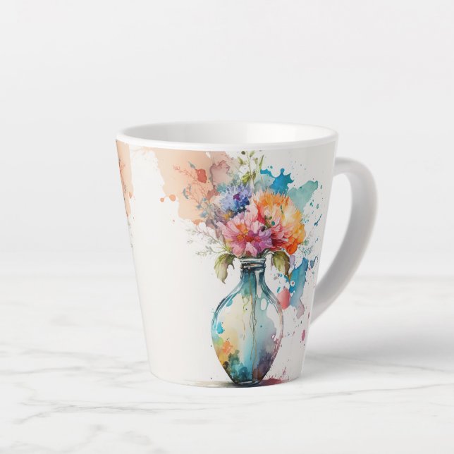 Tasse Latte Jar de fleurs de Bourgogne rose #12 (Angle droit)