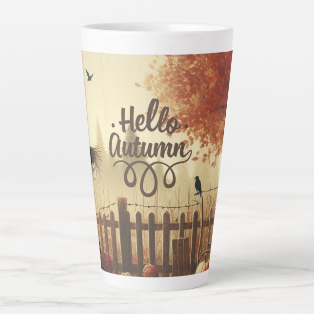 Tasse Latte Jardin d'automne et épouvantail (Devant)